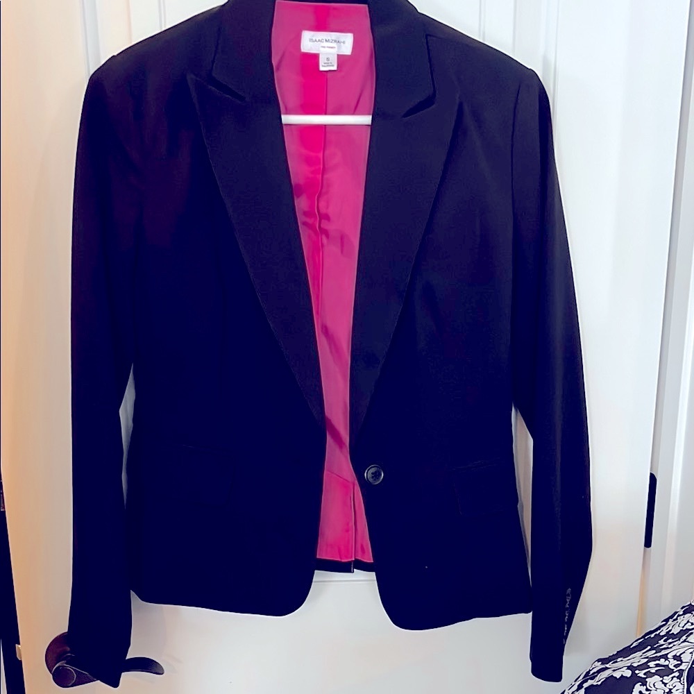 Isaac Mizrahi Black and Pink Blazer Tailored Professional